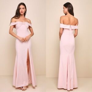 NWOT Lulus Elegant Perception Light Pink Off-the-Shoulder Bow Maxi Dress‎